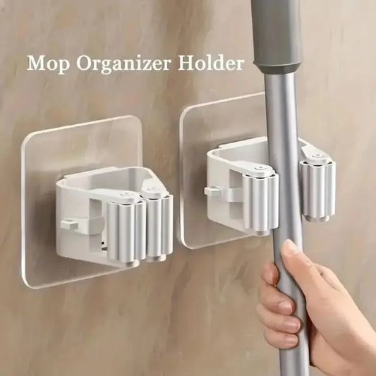 4 Piece Mop Holder Self Adhesive Wall Mount Set