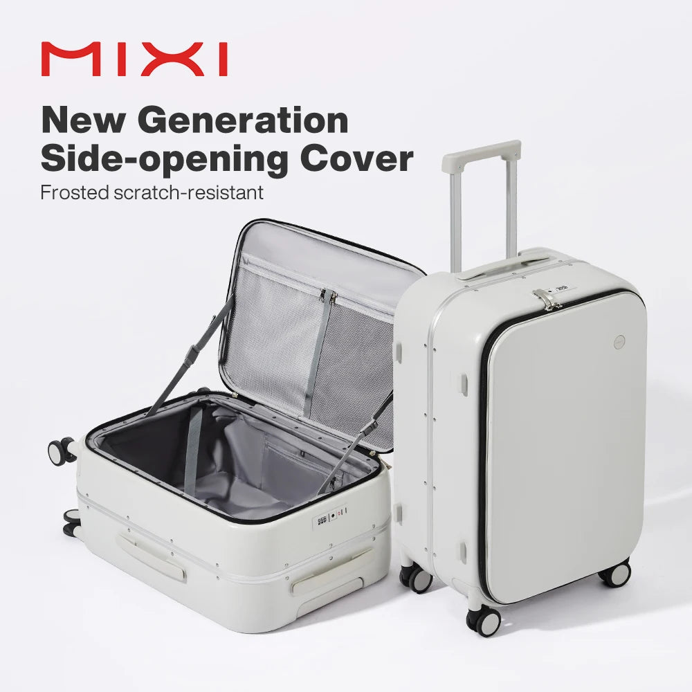Mixi Aluminum Frame Carry On Luggage Front Opening Rolling Suitcase