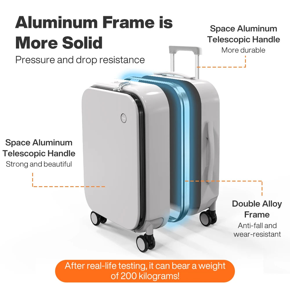 Mixi Aluminum Frame Carry On Luggage Front Opening Rolling Suitcase