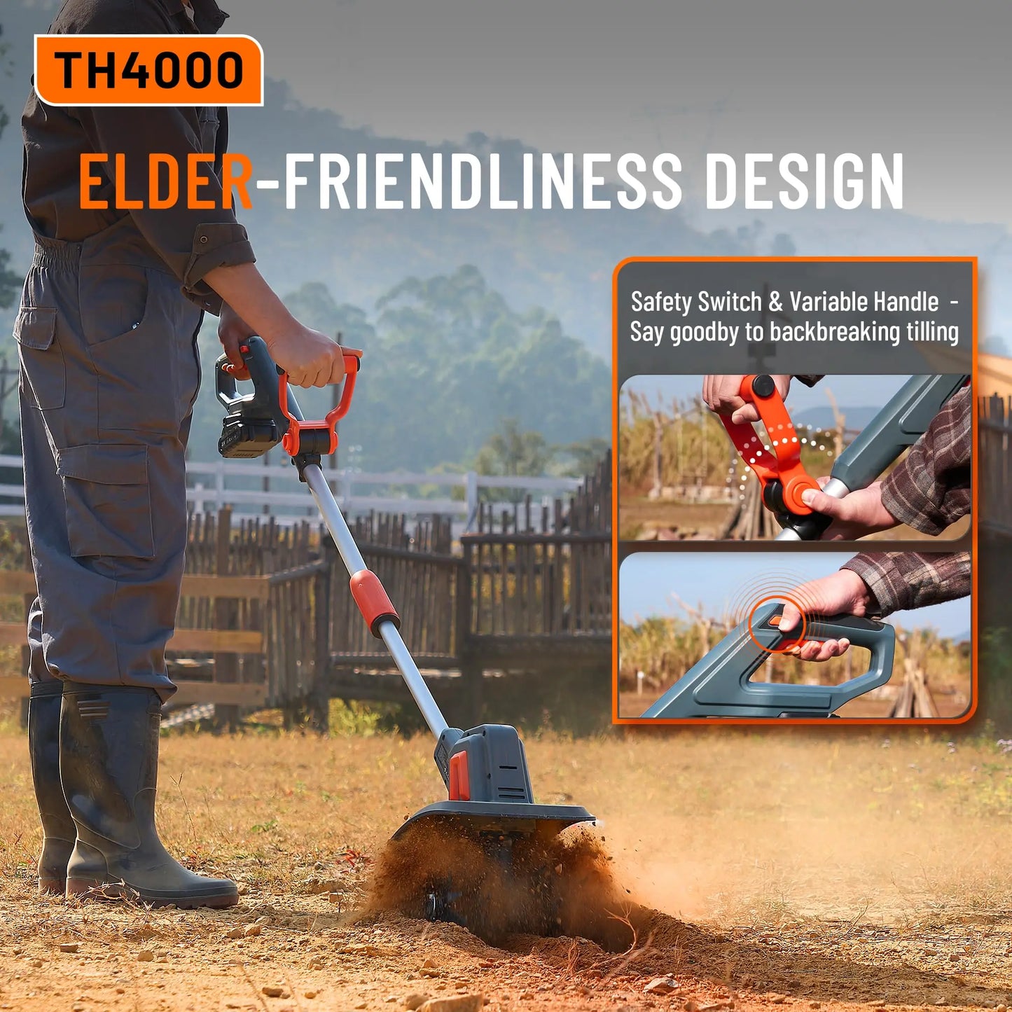 TaskStar Cordless Electric Tiller Garden Cultivator For Efficient Weeding