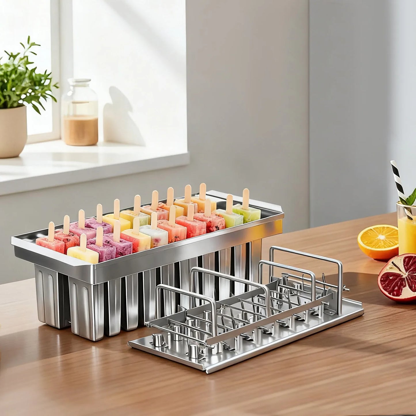 Stainless Steel 20 Cavity Ice Cream Mold Set DIY Popsicles