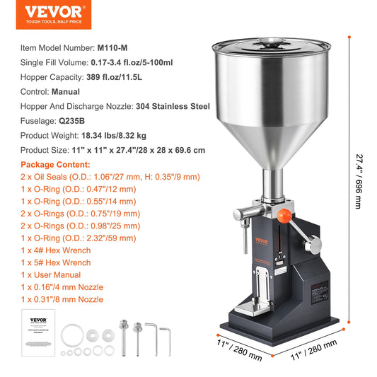 VEVOR Manual Liquid Filling Machine With Hopper For Bottling