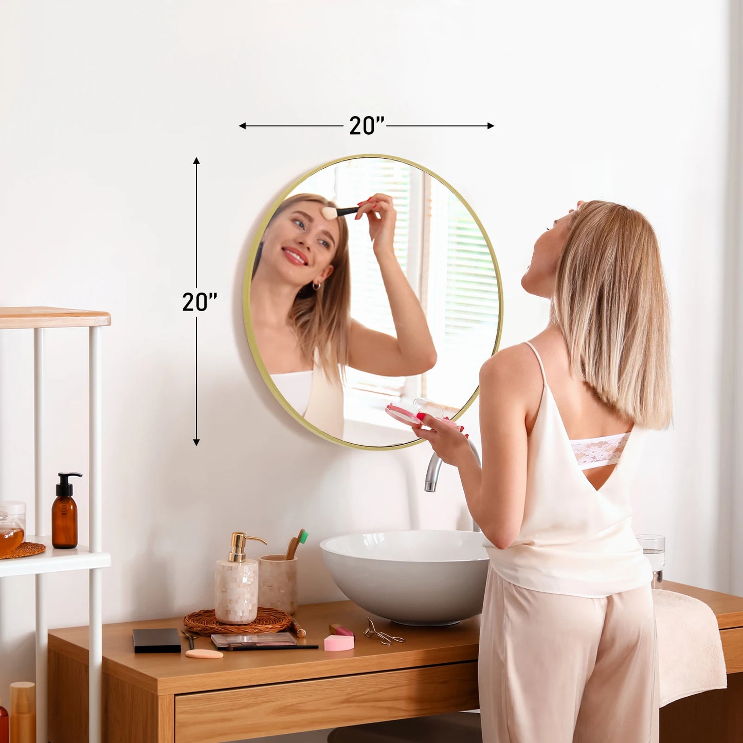 JHK Modern Round Vanity Wall Mirror With Matte Metal Frame