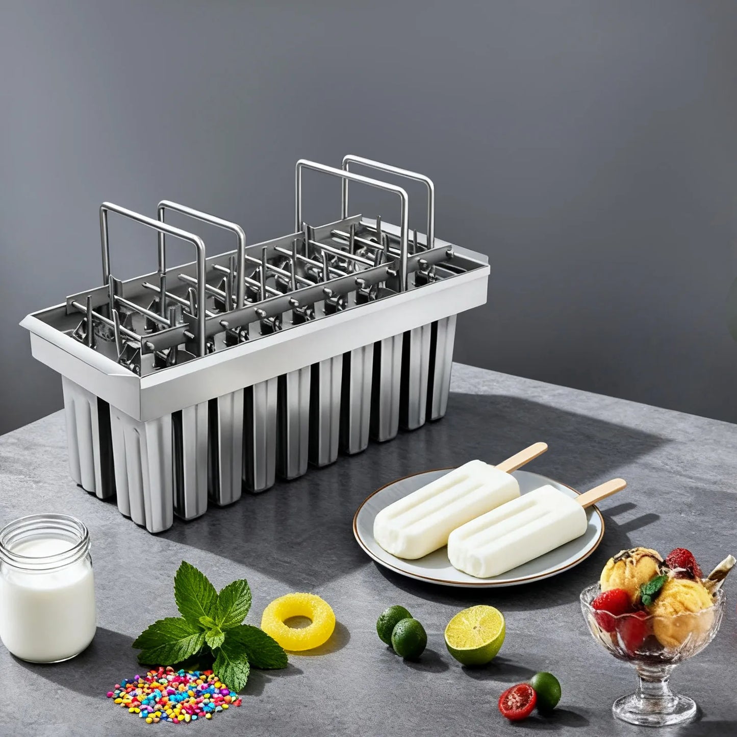 Stainless Steel 20 Cavity Ice Cream Mold Set DIY Popsicles