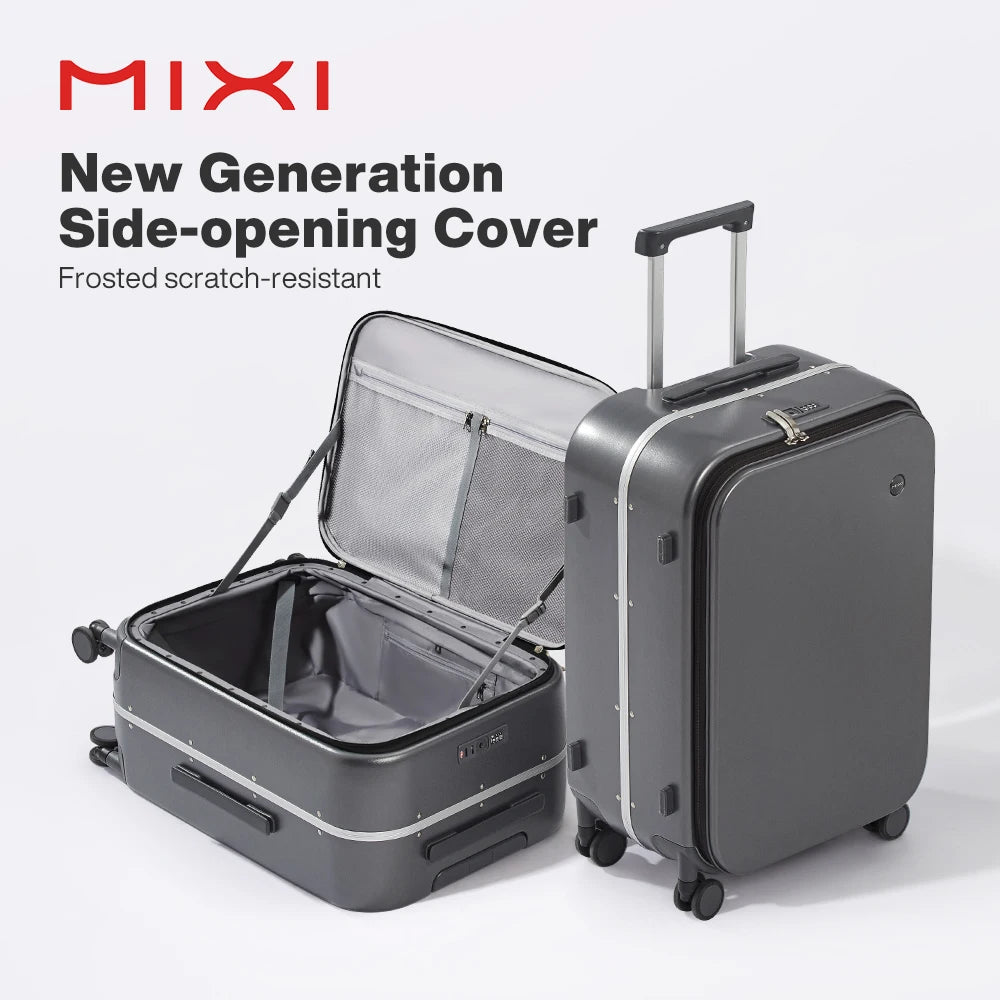 Mixi Front Opening Aluminum Frame Rolling Luggage Carry On Suitcase