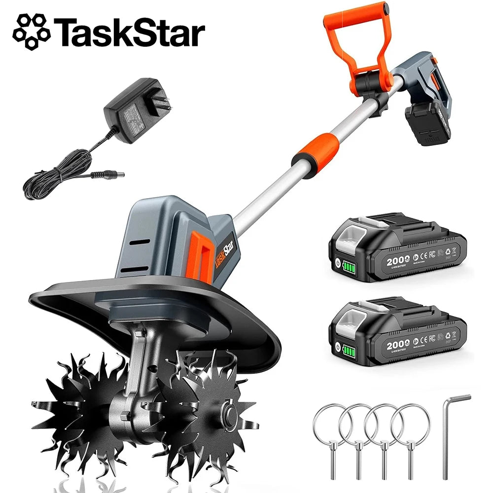 TaskStar Cordless Electric Tiller Garden Cultivator For Efficient Weeding