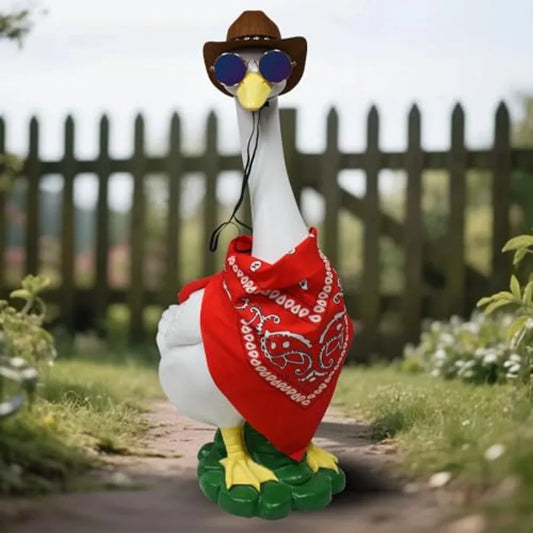 SHXI Outdoor Goose Statue With Cowboy Hat Glasses Scarf