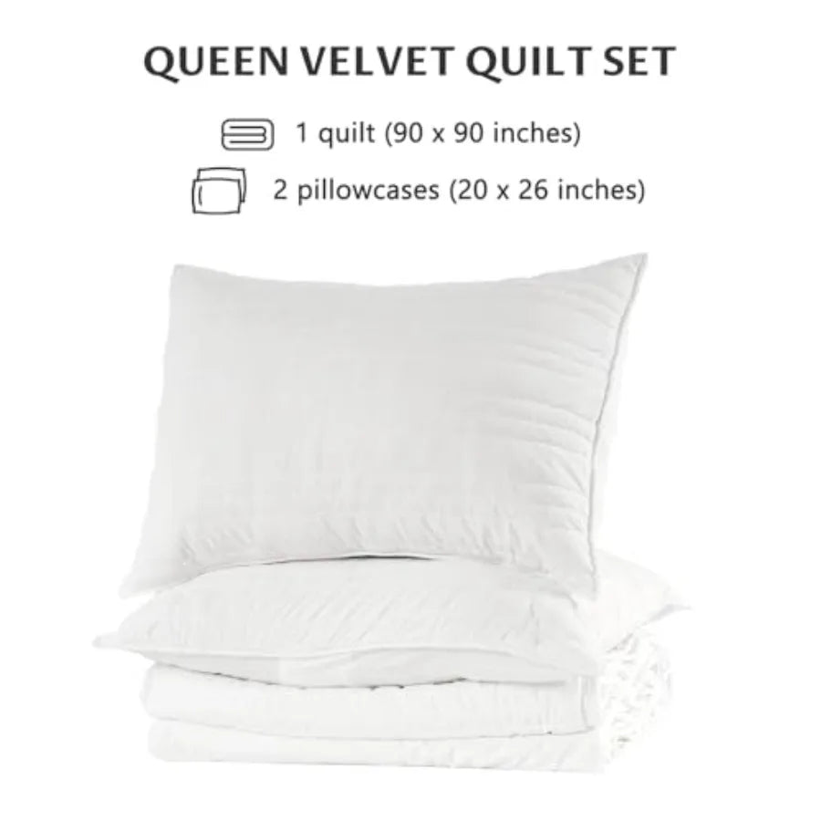 Velvet Quilt Set 3 Piece Ultra Soft Bedspread With Shams