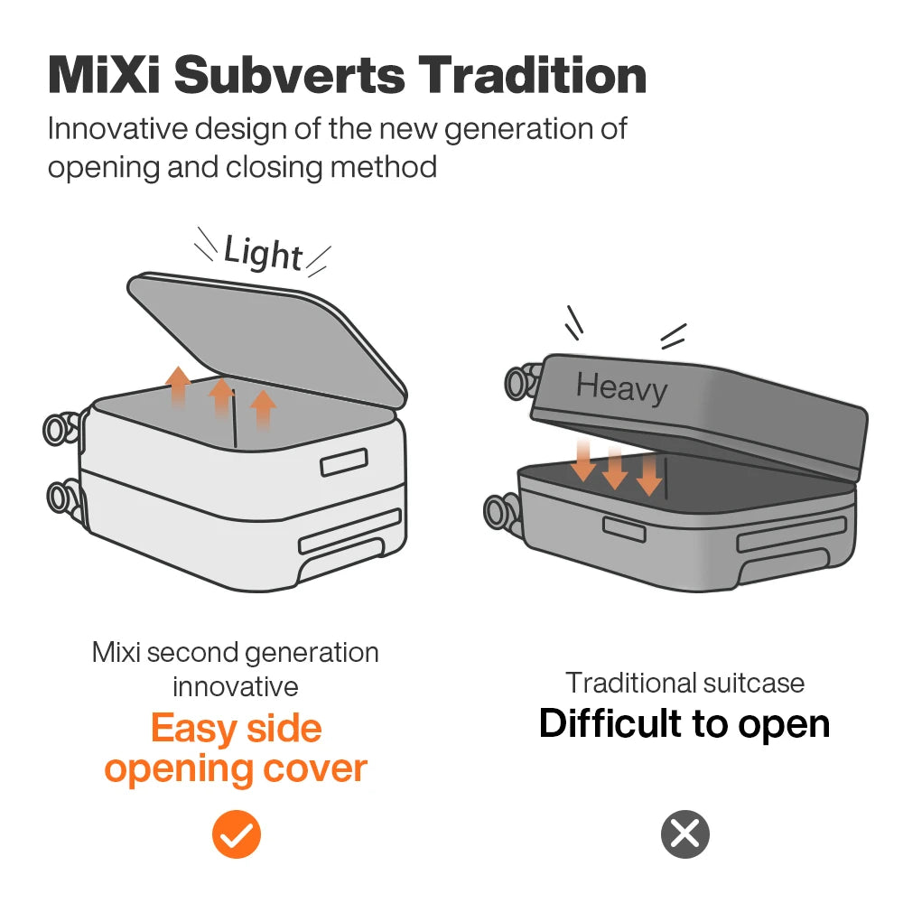 Mixi Aluminum Frame Carry On Luggage Front Opening Rolling Suitcase