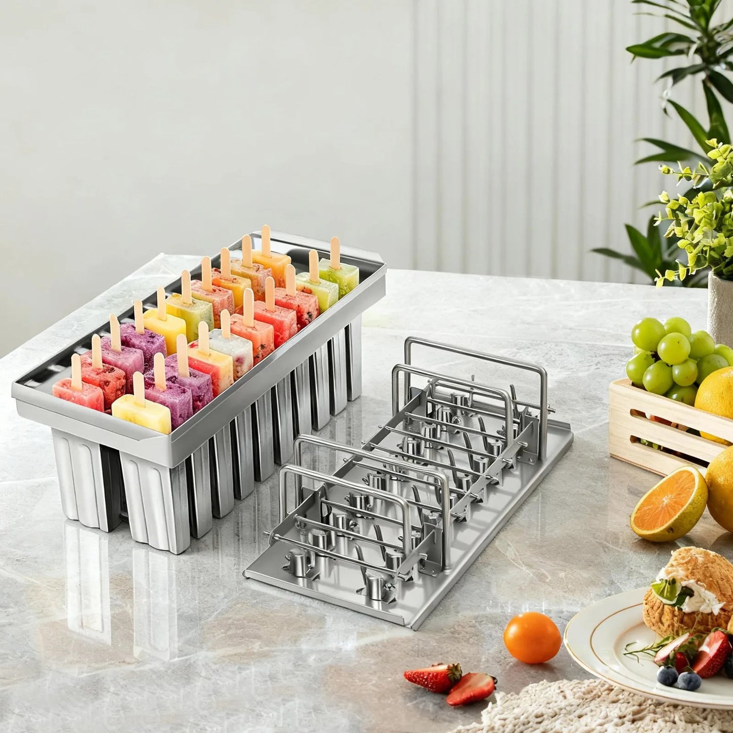 Stainless Steel 20 Cavity Ice Cream Mold Set DIY Popsicles