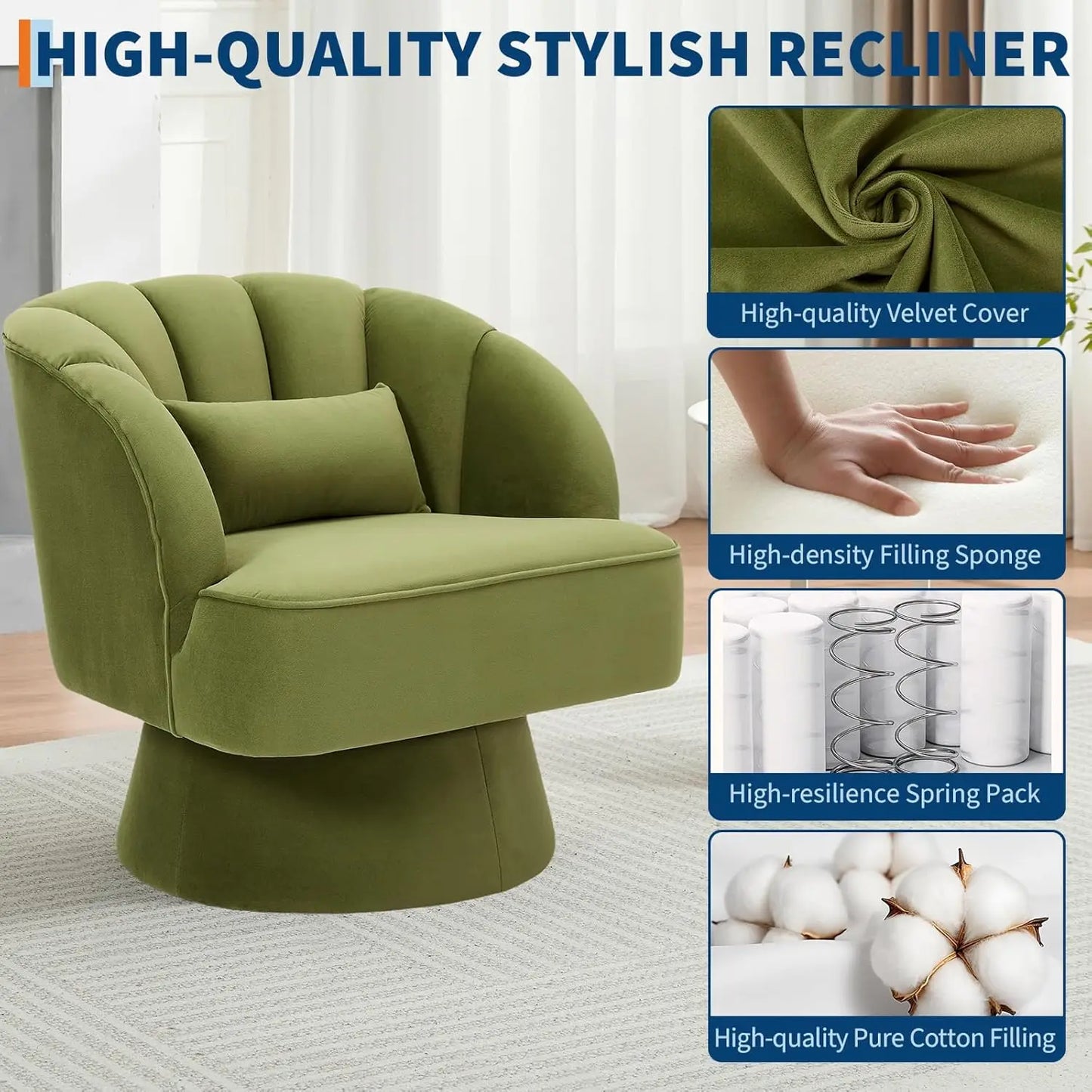 HiMISS Ultra Plush Swivel Accent Chair 360 Degree Barrel Lounge