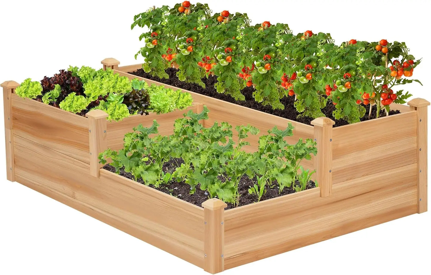 Three Tier Wooden Raised Garden Bed For Outdoor Planting