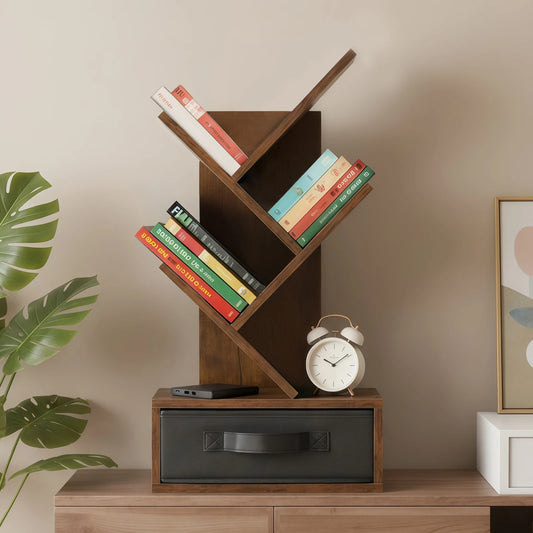 MCQ 4-Tier Wooden Corner Bookshelf With Drawer
