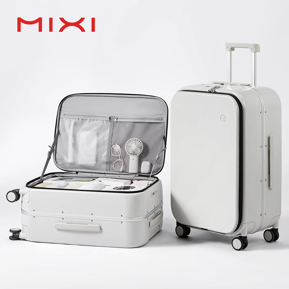 Mixi Front Opening Aluminum Frame Rolling Luggage Carry On Suitcase