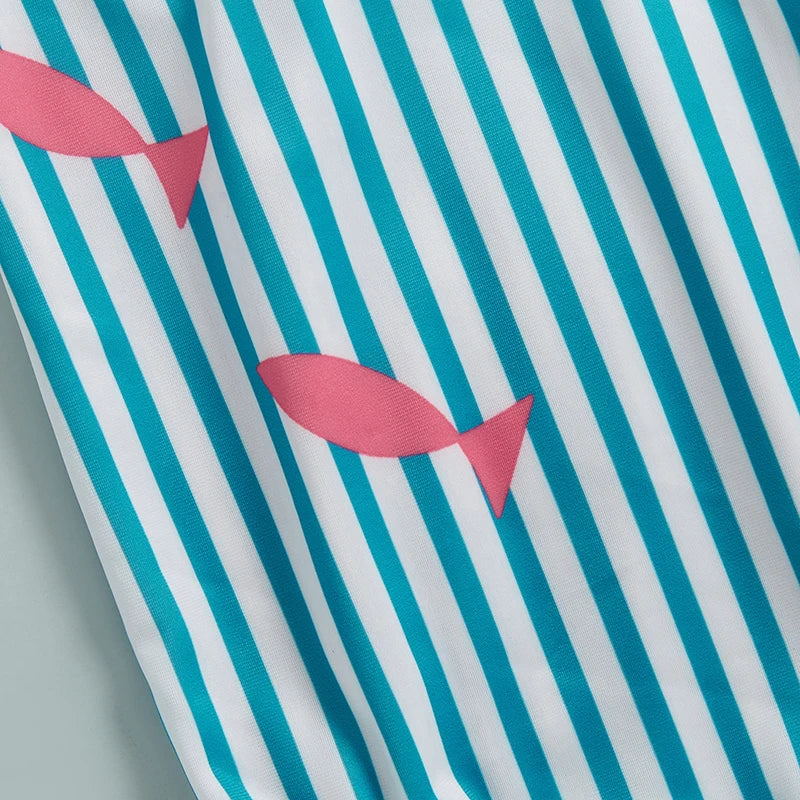 Striped Sleeveless Square Neck Baby Girl Swimsuit Toddler Bathing Suit