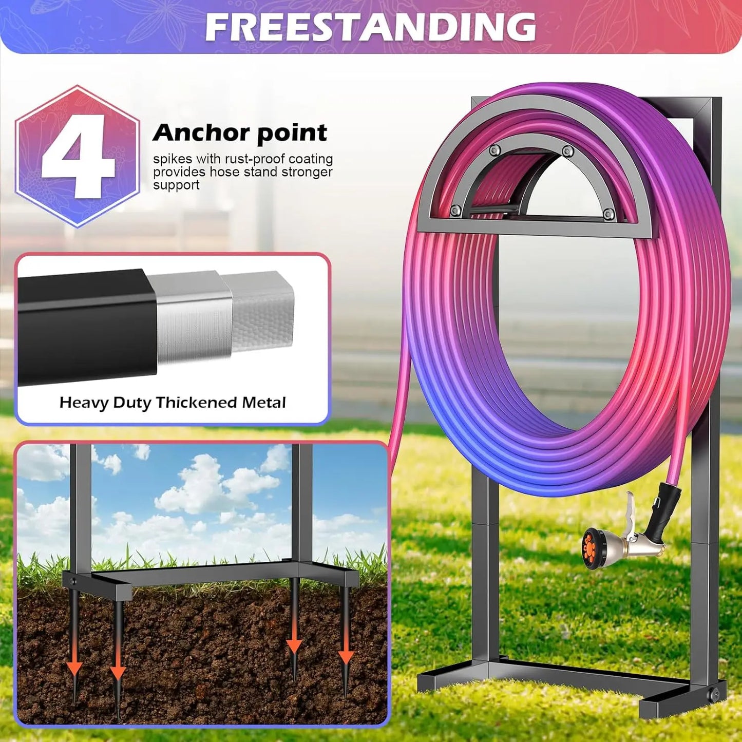 Heavy Duty Outdoor Garden Hose Reel With Detachable Metal Stand