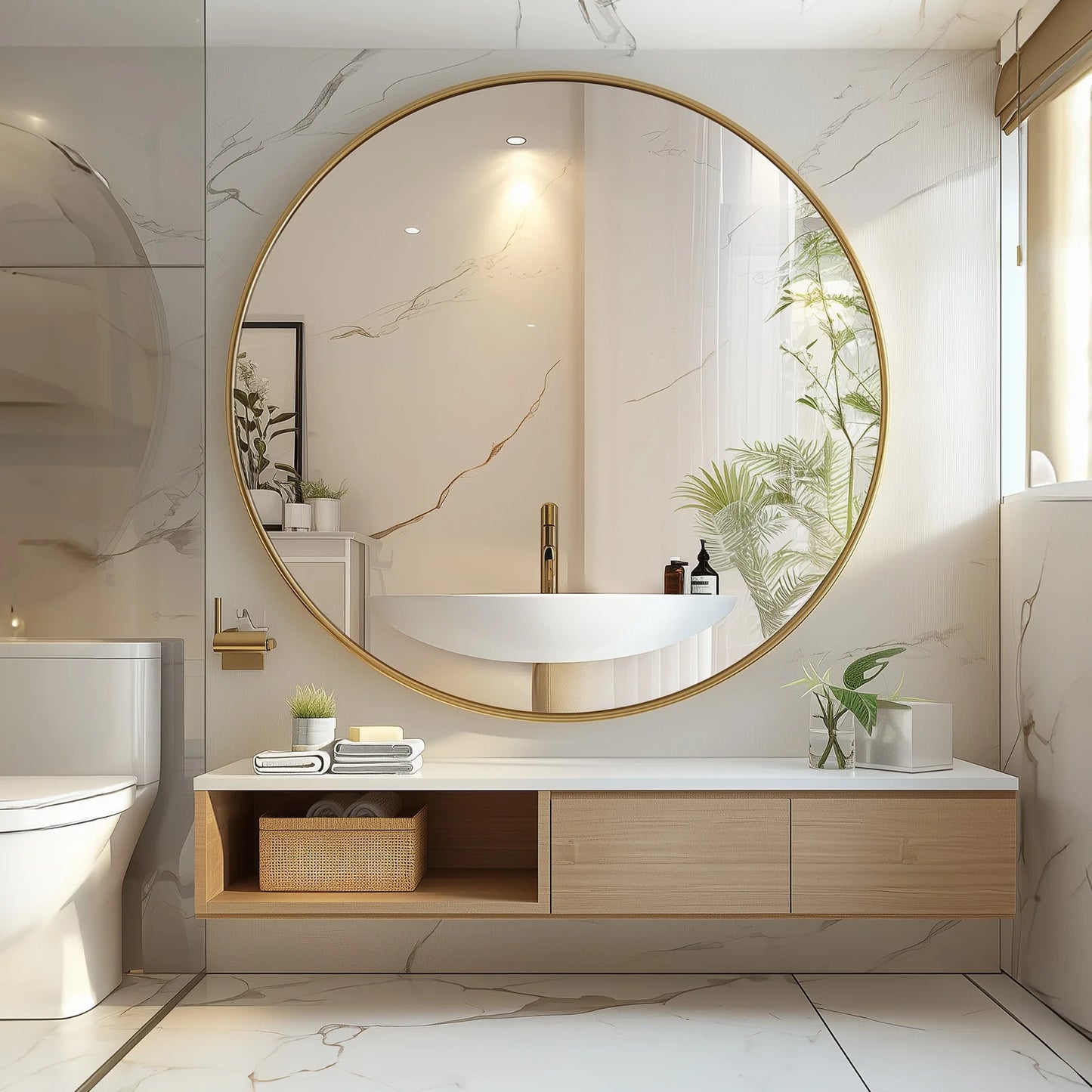 JHK Modern Round Vanity Wall Mirror With Matte Metal Frame