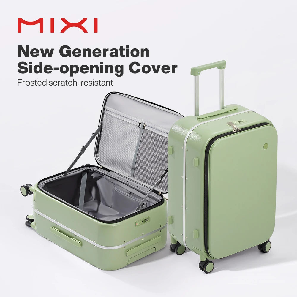 Mixi Aluminum Frame Carry On Luggage Front Opening Rolling Suitcase