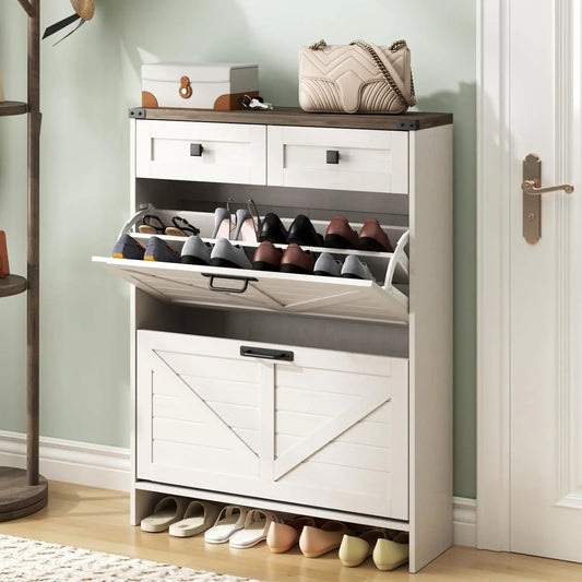 Shoe Cabinet With 2 Flip Drawers And 2 Drawers For Entryway