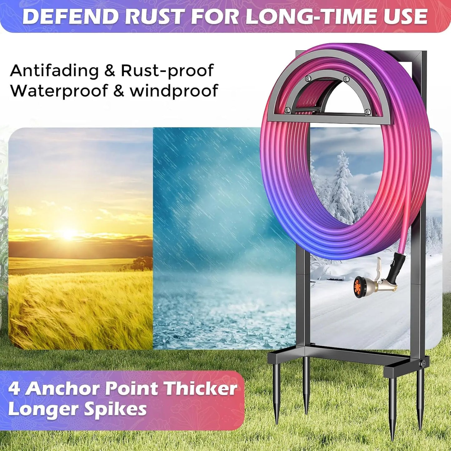 Heavy Duty Outdoor Garden Hose Reel With Detachable Metal Stand