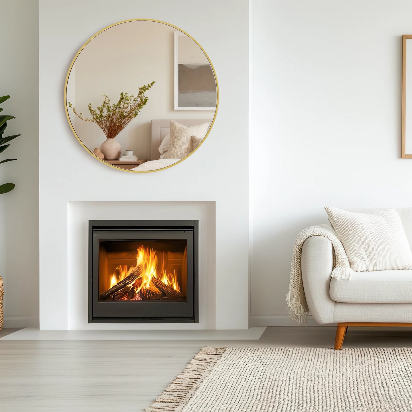 JHK Modern Round Vanity Wall Mirror With Matte Metal Frame