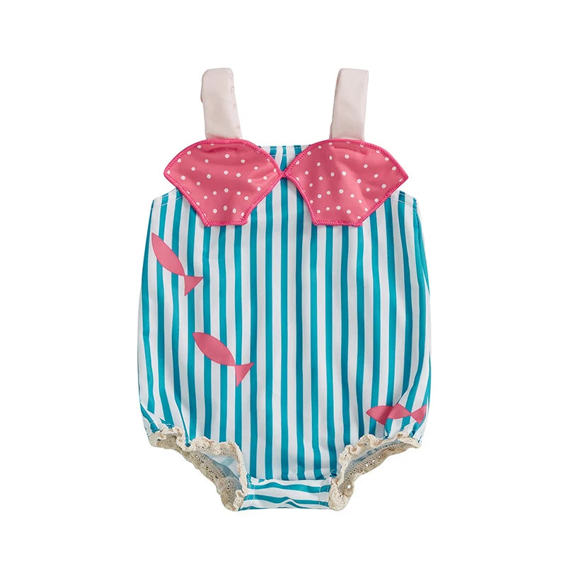 Striped Sleeveless Square Neck Baby Girl Swimsuit Toddler Bathing Suit