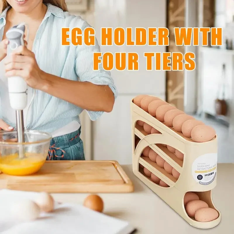 Auto Rolling Egg Dispenser 4 Tier Kitchen Egg Storage Rack
