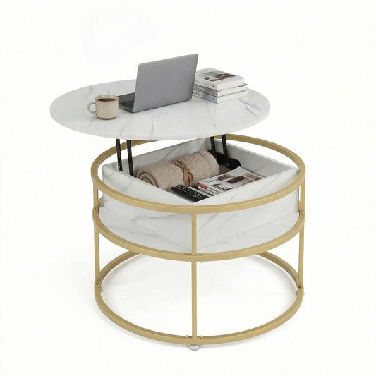 HOMASIS Lift Top Coffee Table Hidden Compartment And Side Shelves