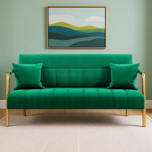 XMSJ Velvet Sofa With Gold Tone Metal Arms And Legs