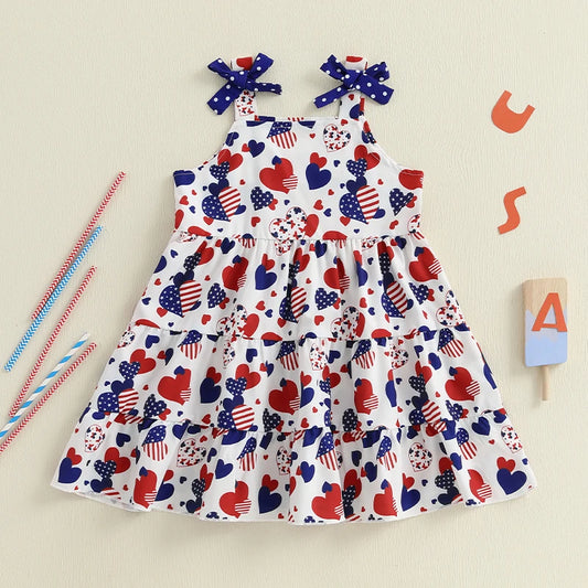 Patriotic American Flag Sleeveless Dress For Toddlers