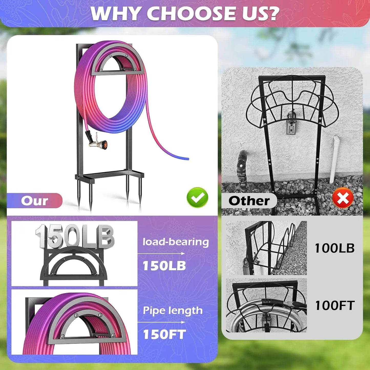 Heavy Duty Outdoor Garden Hose Reel With Detachable Metal Stand