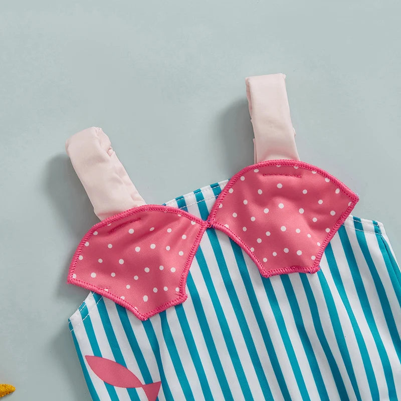 Striped Sleeveless Square Neck Baby Girl Swimsuit Toddler Bathing Suit