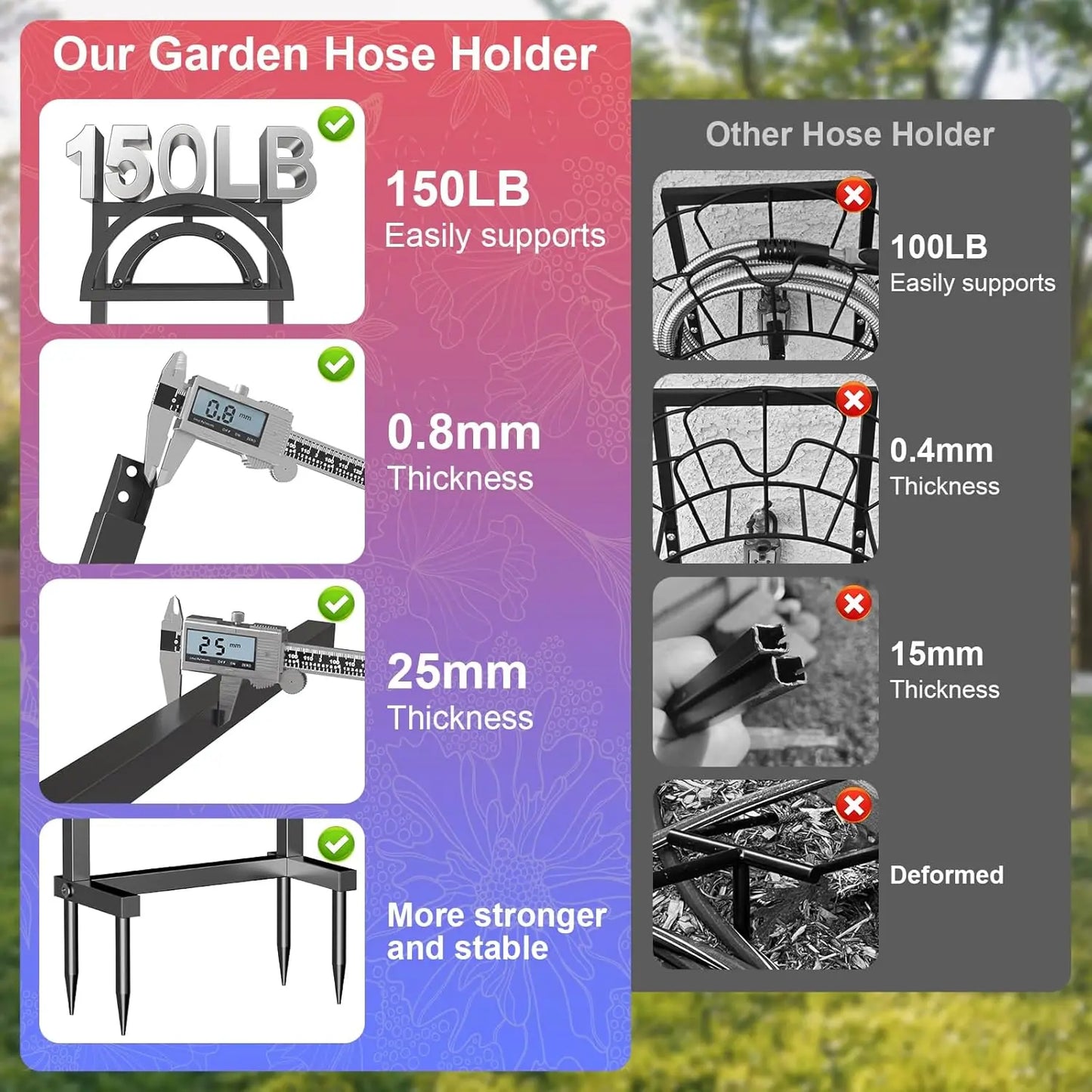 Heavy Duty Outdoor Garden Hose Reel With Detachable Metal Stand