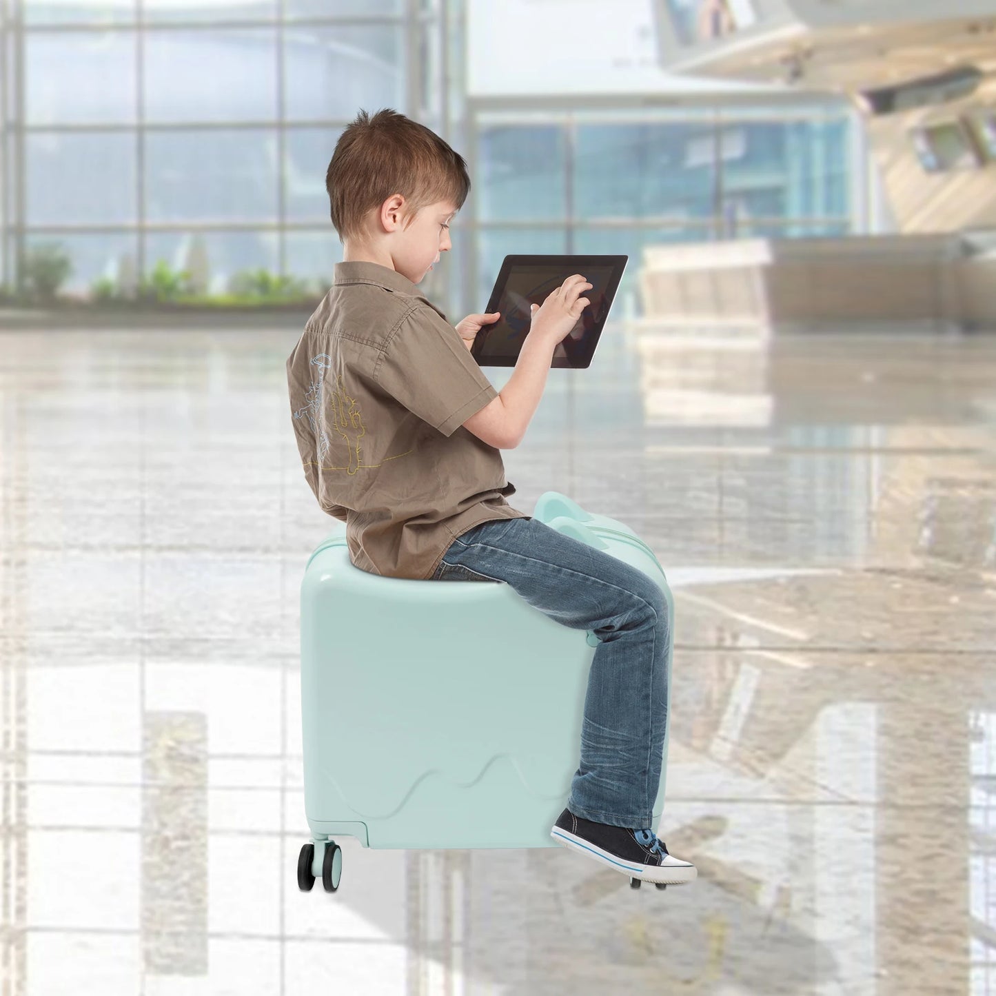 NONECN Kids Luggage Sit And Ride Travel Suitcase For Children