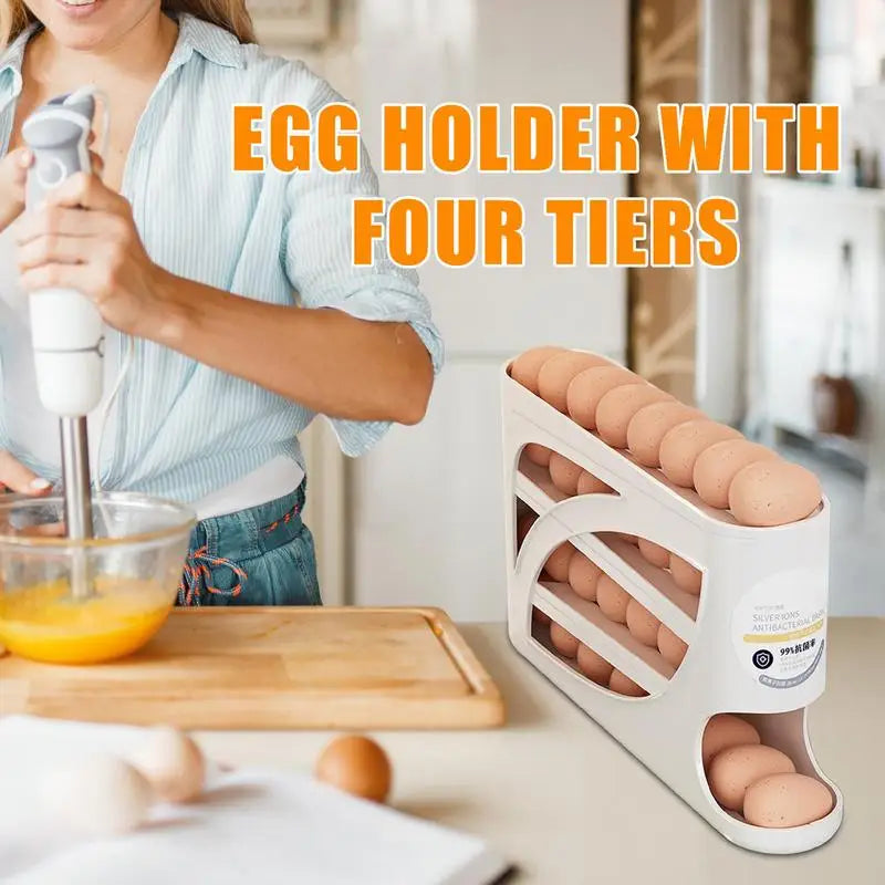 Auto Rolling Egg Dispenser 4 Tier Kitchen Egg Storage Rack