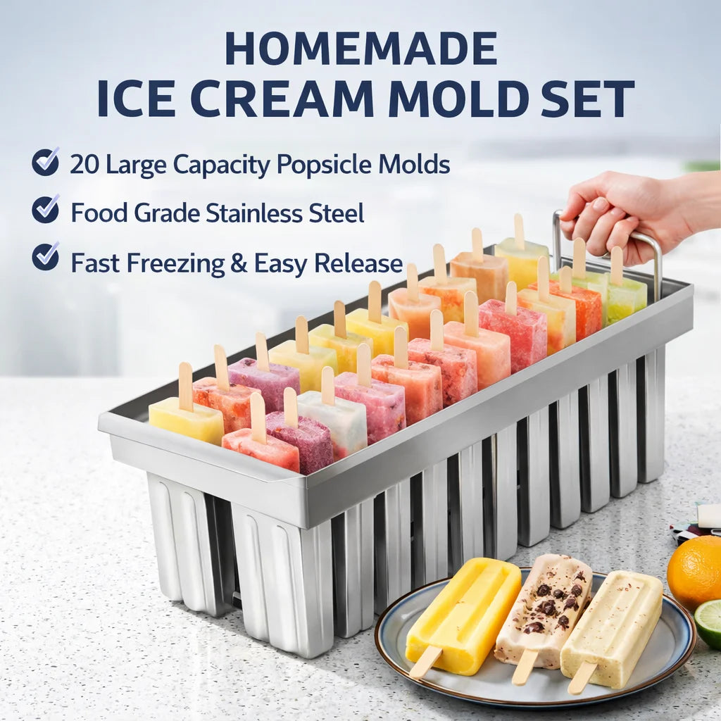 Stainless Steel 20 Cavity Ice Cream Mold Set DIY Popsicles